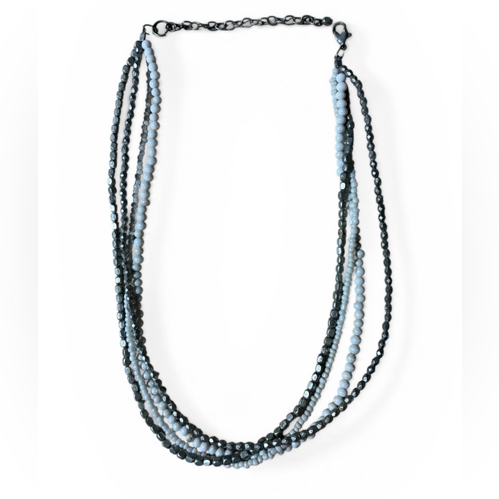 Multi-Strand Black and Light Blue Beaded Necklace - Women Jewelry